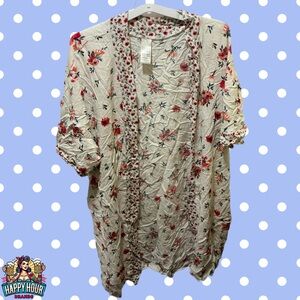 Womens Time And Tru Floral Pick And White Cardigan One Size